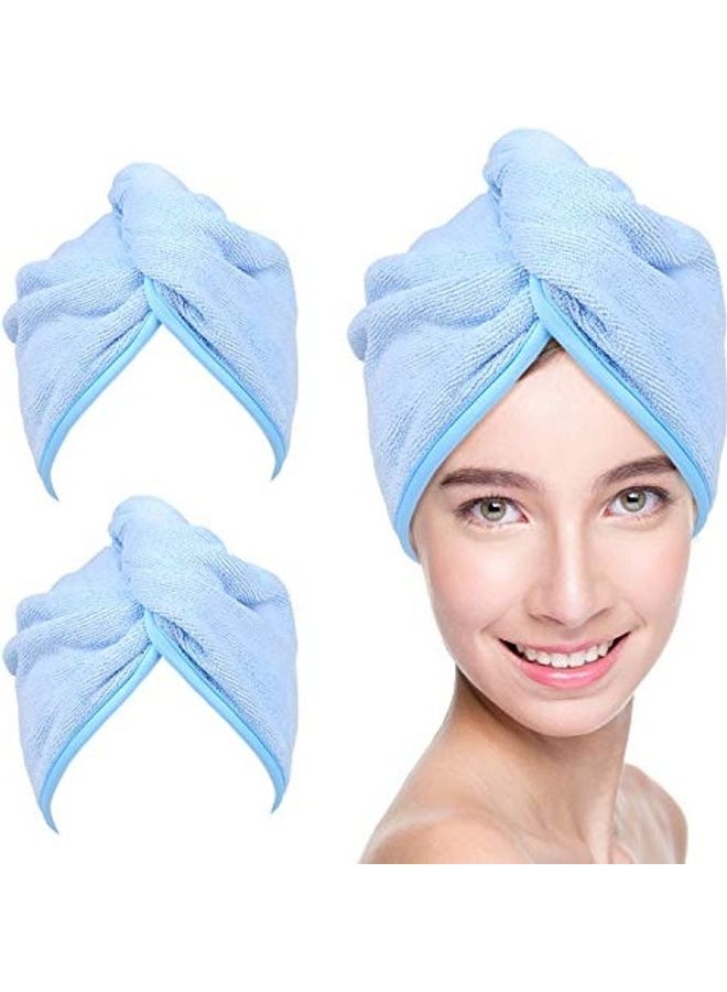 YoulerTex 2-Piece Hair Towel Set Blue 9.4x7.8x2.4inch - Image 1