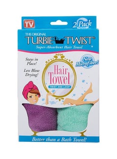 Turbie Twist 2 Piece Super Absorbent Microfiber Hair Towels Set Aqua/Purple 7.2 x 2.5 x 2.5inch  - Image 2