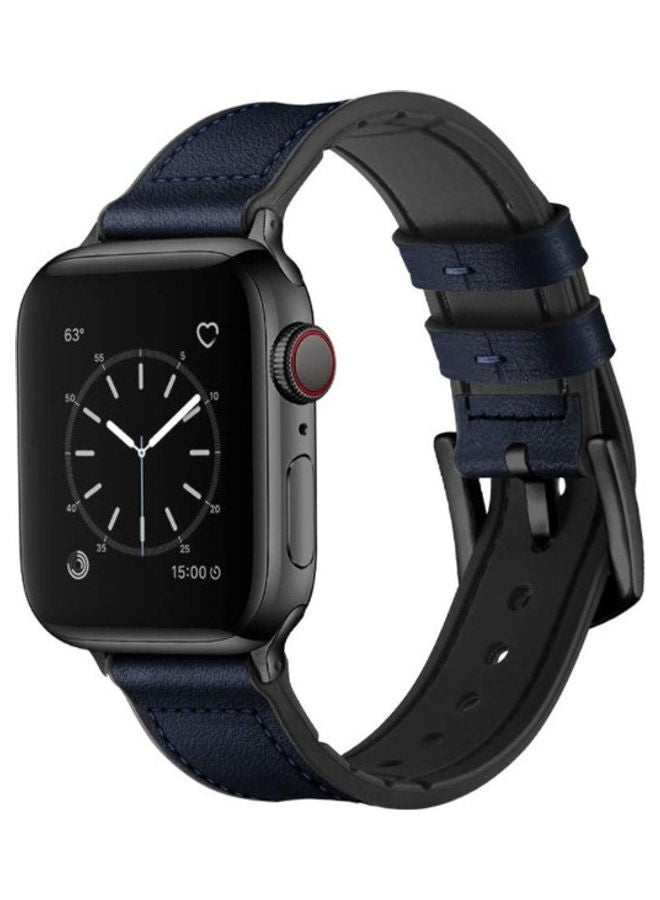 D4 Genuine Leather and Rubber Hybrid Band Strap For Apple iWatch Series 6/SE/5/4/3/2/1 Dark Blue - Image 1