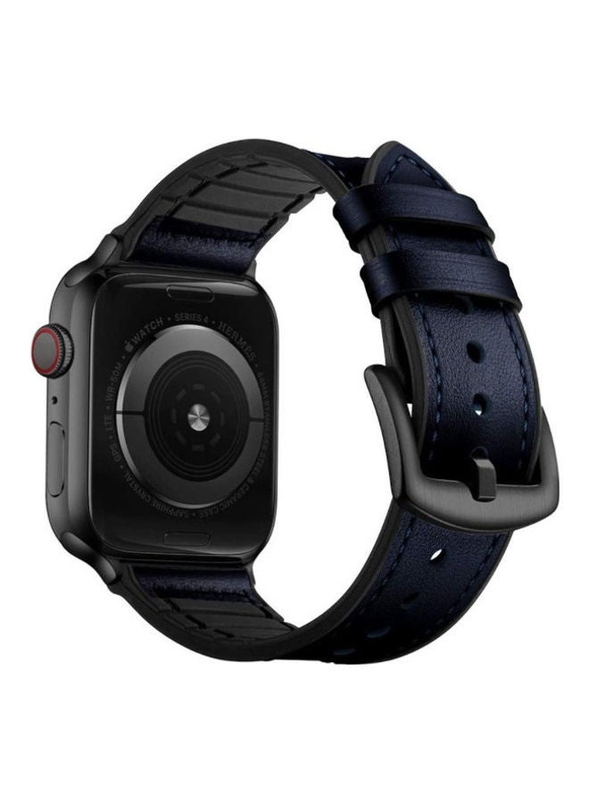 D4 Genuine Leather and Rubber Hybrid Band Strap For Apple iWatch Series 6/SE/5/4/3/2/1 Dark Blue - Image 2