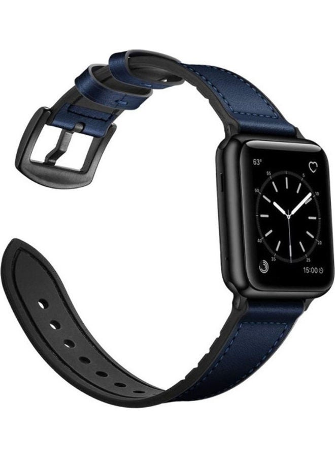 D4 Genuine Leather and Rubber Hybrid Band Strap For Apple iWatch Series 6/SE/5/4/3/2/1 Dark Blue - Image 3