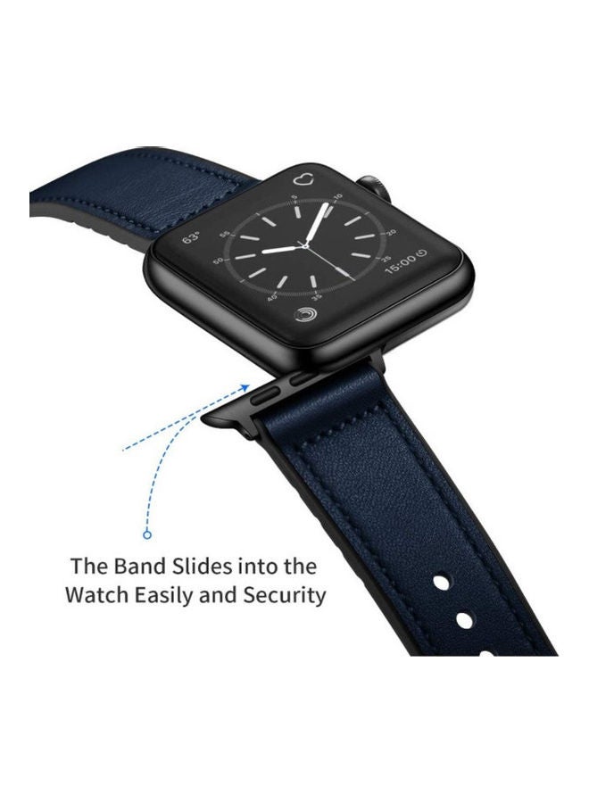 D4 Genuine Leather and Rubber Hybrid Band Strap For Apple iWatch Series 6/SE/5/4/3/2/1 Dark Blue - Image 4