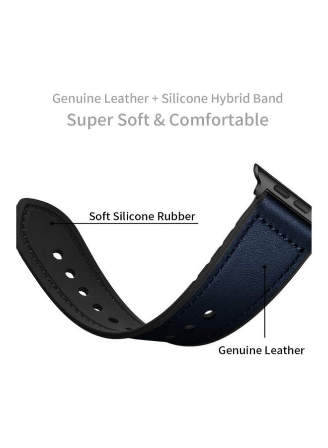 D4 Genuine Leather and Rubber Hybrid Band Strap For Apple iWatch Series 6/SE/5/4/3/2/1 Dark Blue - Image 5