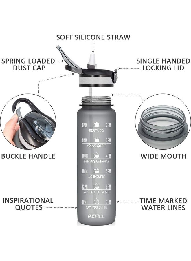 XiuWoo 1 Liter Motivational Time Marker Water Bottle with Straw  - Image 2