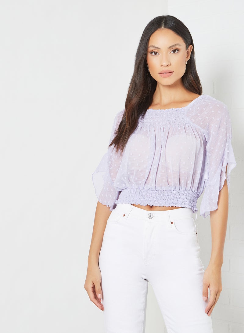 Aila Polka-Dot Pattern Round Neck Blouse Top Purple  - Image 1