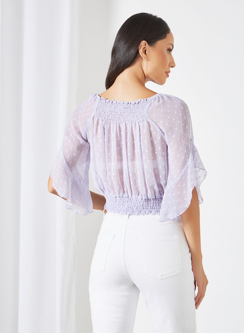 Aila Polka-Dot Pattern Round Neck Blouse Top Purple  - Image 2