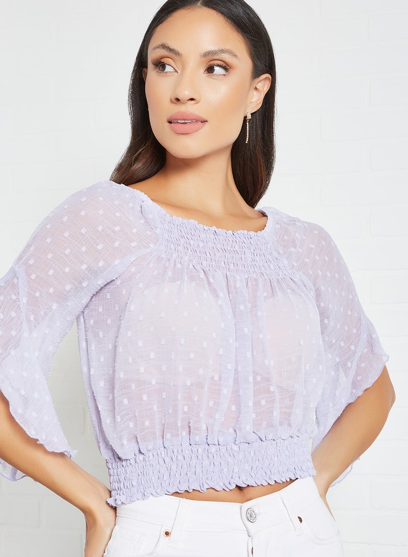 Aila Polka-Dot Pattern Round Neck Blouse Top Purple  - Image 4