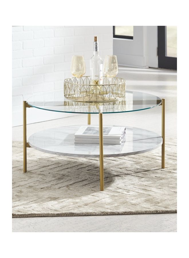 Ashley Wynora Coffee Table White/Gold/Clear 32x32x16inch  - Image 2