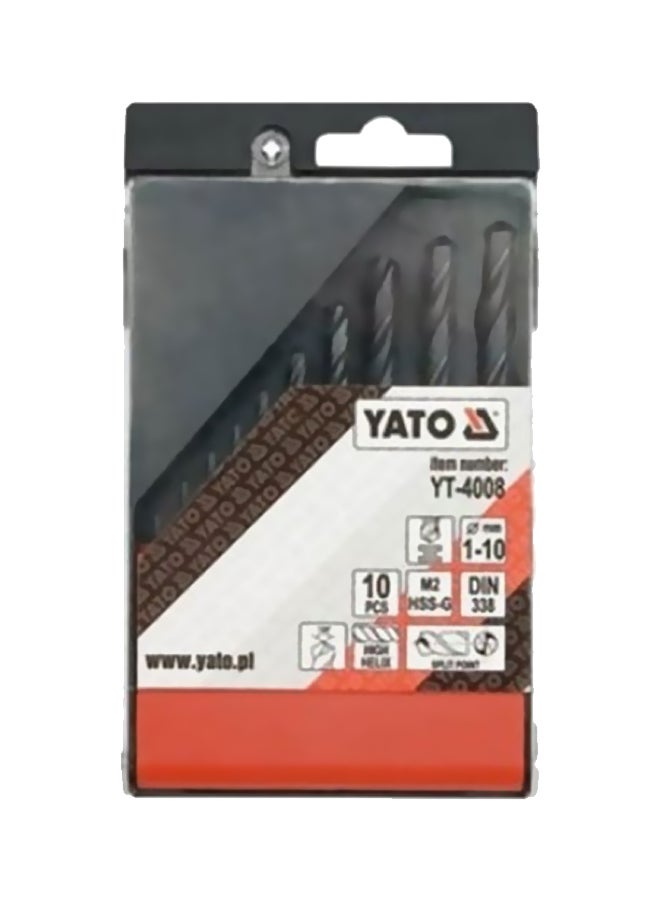 Yato HSS Twist Drill Bit 10pcs/set 1-10mm Plastic BoxYT-4008 Silver - Image 1