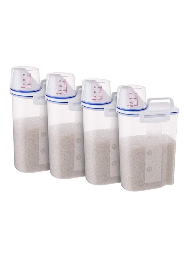 ZENHOME 4-Piece Rice And Cereal Storage Container With Measuring Cup Set Clear/Blue 2kg  - Image 1
