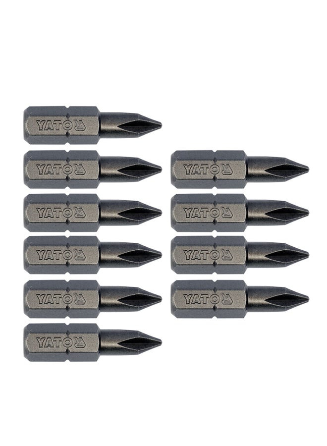 ياتو طقم لقم مفكات من 10 قطع قياس 1/4 بوصة × 25 مم PH1 طراز YT-78131 رمادي - Image 1