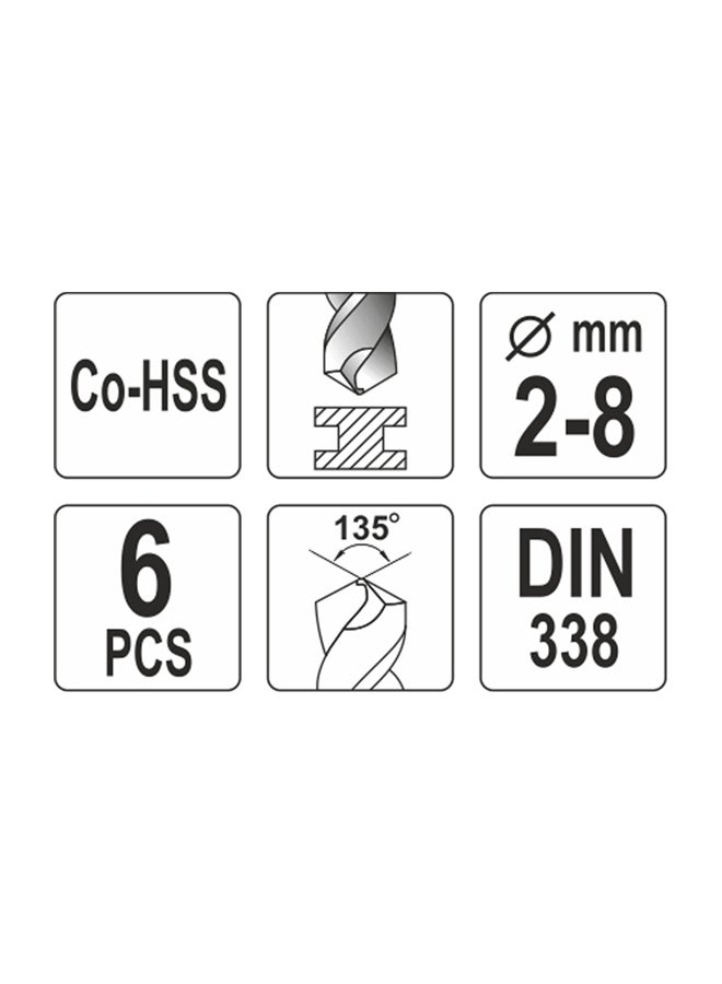 Yato 6-Piece Co-HSS Twist Drill Bit With Plastic Box Gold 2, 3, 4, 5, 6, 8ml  - Image 2