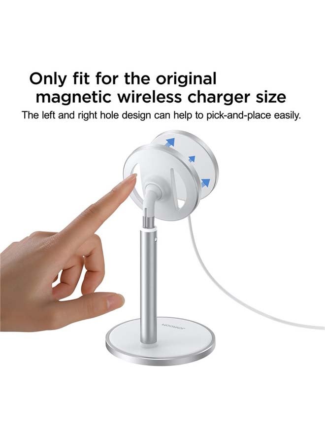 JOYROOM - Magnetic Mobile Phone Holder And Adjustable Magsafe Stand, Weighted Base with Extension Dock Stand for MagSafe Charger Foldable Desktop Phone Holder Compatible iPhone Silver - Image 1