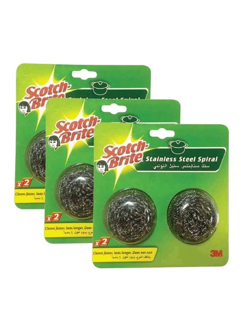 Stainless Steel Spiral Sponge Pack of 3 Silver