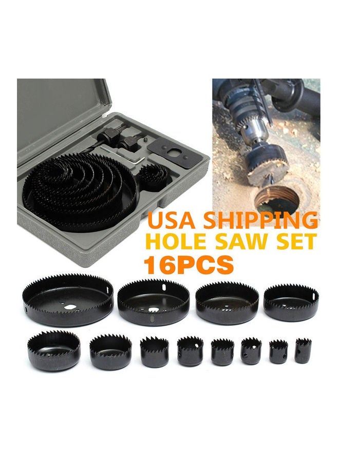 16-Piece Woodworking Wood Drills Tapper Hole Saw Set Black - Image 3