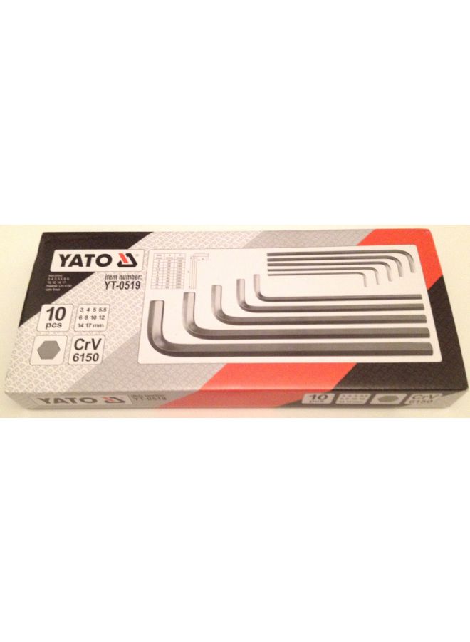 ياتو طقم مفاتيح سداسية مقاس من 3 إلى 17 مم من 10 قطع، طراز CrvYT-0519 فضي - Image 5