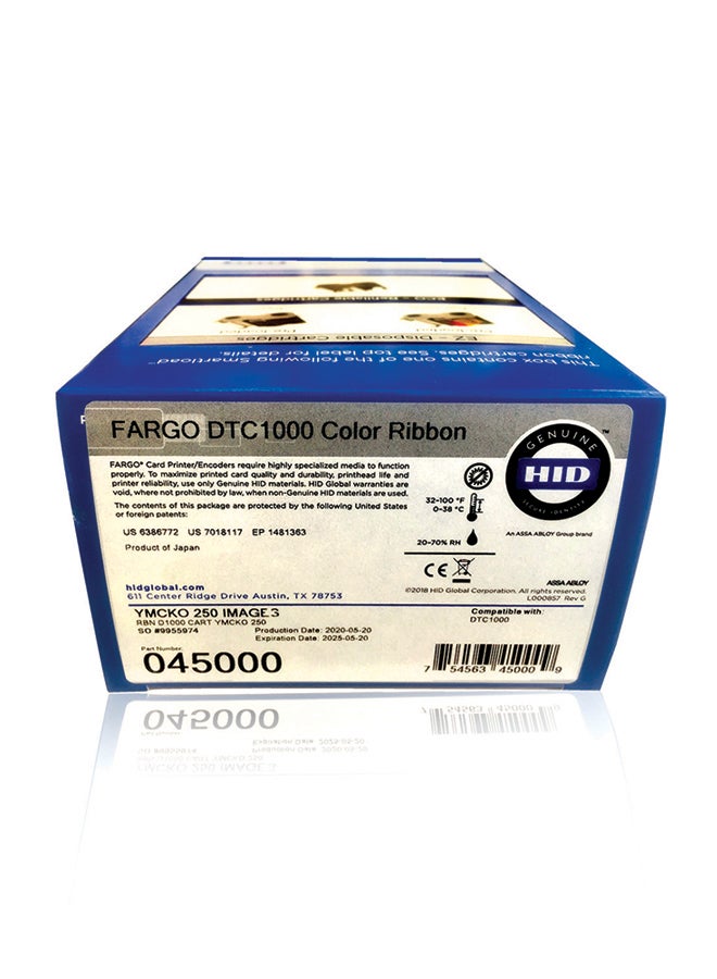 Fargo - 45000 Ymcko Full Color Ribbon For Dtc1000 & Dtc1250E Id Card Printers Multicolour - Image 1