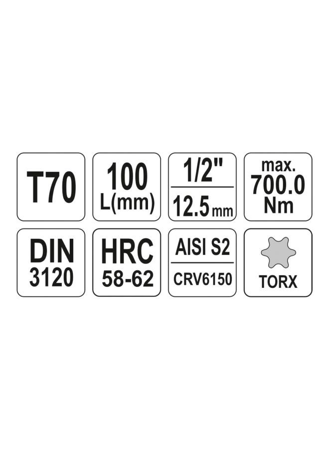 Yato Socket Bit 1/2-Inch Torx T70 L=100mm YT-04329 Silver/Black - Image 4