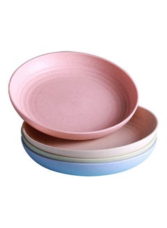 Generic 4-Piece Unbreakable Lightweight Wheat Straw Plates Perfect For Dinner Dishes, Healthy for Kids Children Toddler And Adult, BPA Free Multicolour 20.5x5x20.5cm  - Image 1