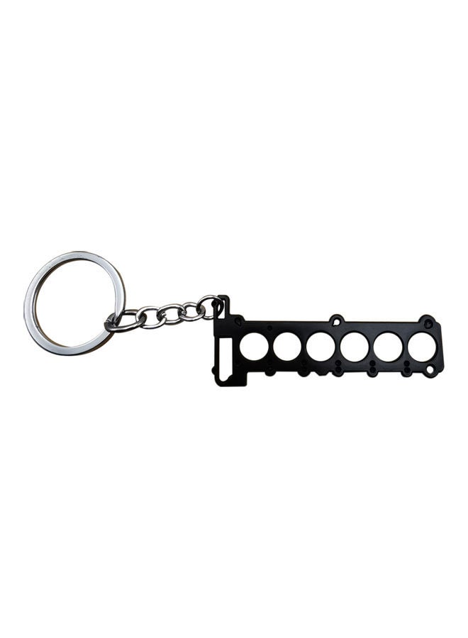 Generic 6 Cylinder Head Engine Key Chain Black/Silver  - Image 1
