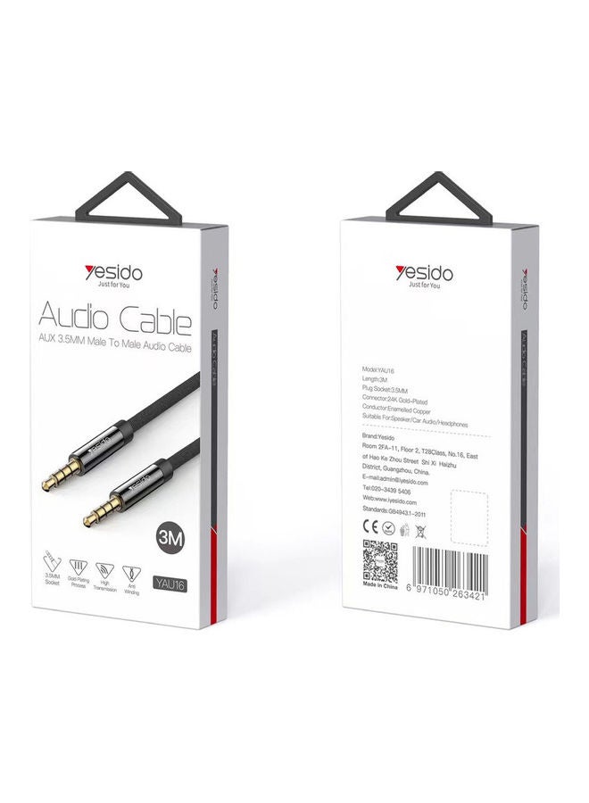 يسيدو كابل صوت AUX من ذكر إلى ذكر مقاس 3.5 مم أسود - Image 1