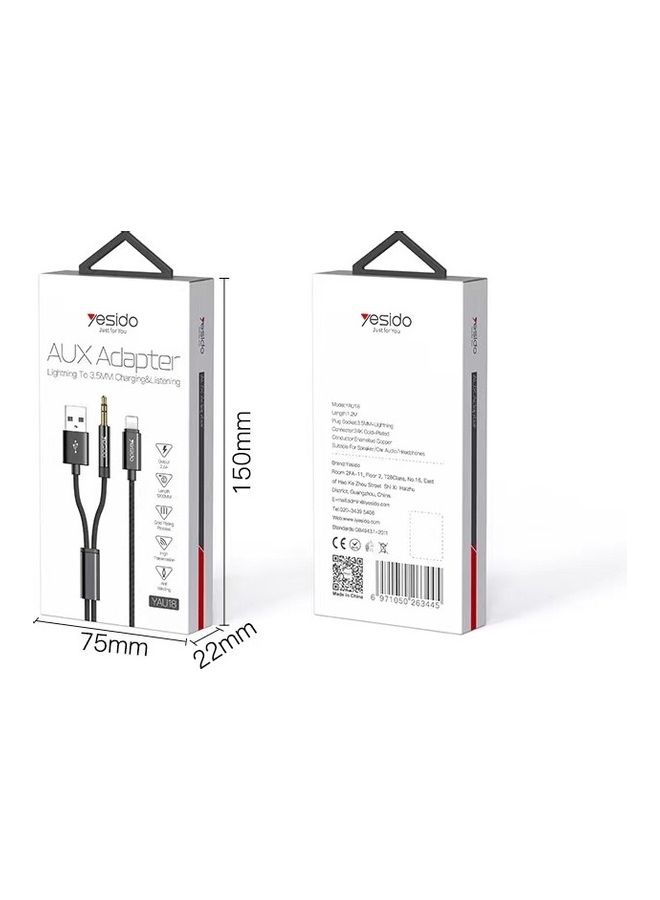 Yesido - AUX Adapter Lightning To 3.5MM Audio Cable Black - Image 1