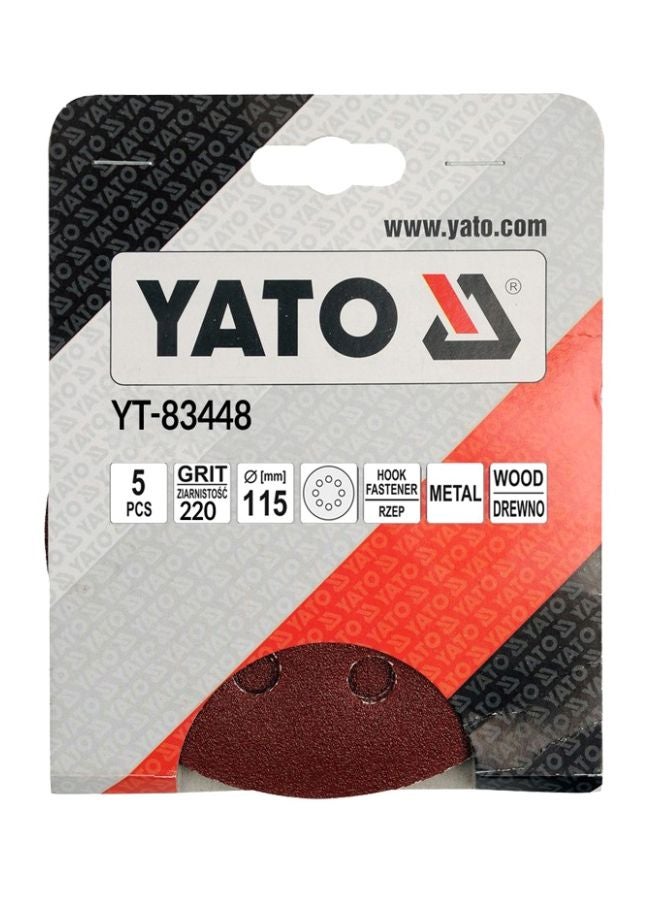 Yato 5-Piece Abrasive Disc With Holes C Backing 115mm Grit 220 YT-83448 Brown 115mm - Image 3