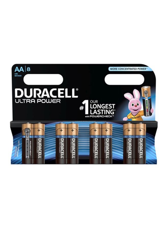 Duracell Pack Of 8 AA Ultra Power Household Batteries Black/Gold - Image 1