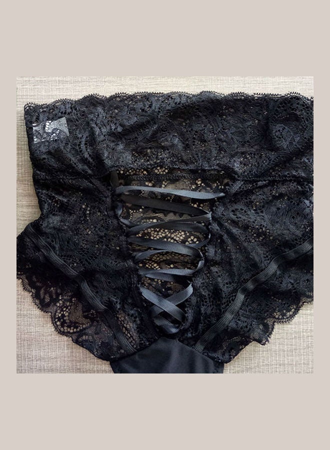 Hollow Cutout Lace High-Waist Briefs Black  - Image 3
