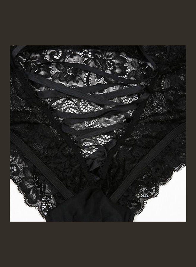 Hollow Cutout Lace High-Waist Briefs Black  - Image 5