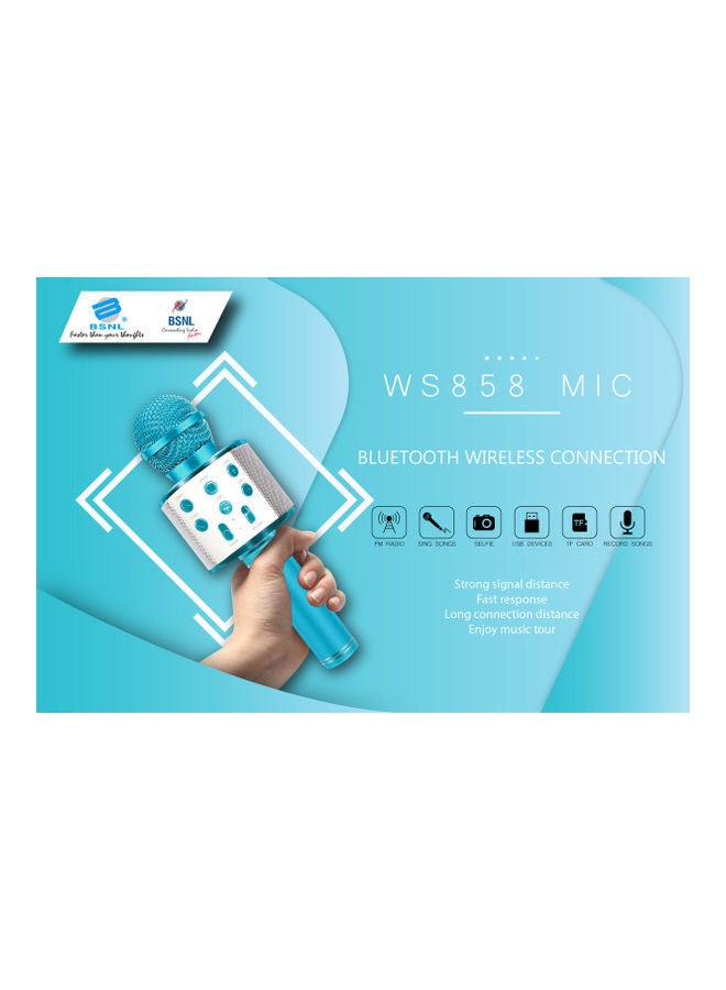 BSNL - Portable Wireless Handheld Karaoke Microphone With Bluetooth Speaker WS-858 Blue - Image 1