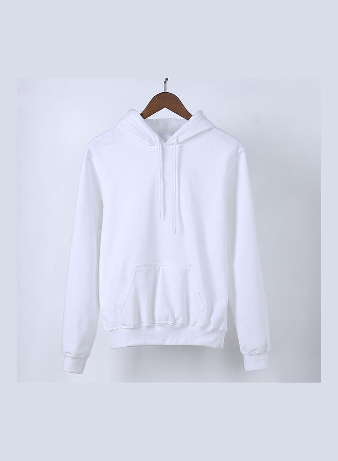 Autumn Solid Color Drawstring Sweatshirt White 