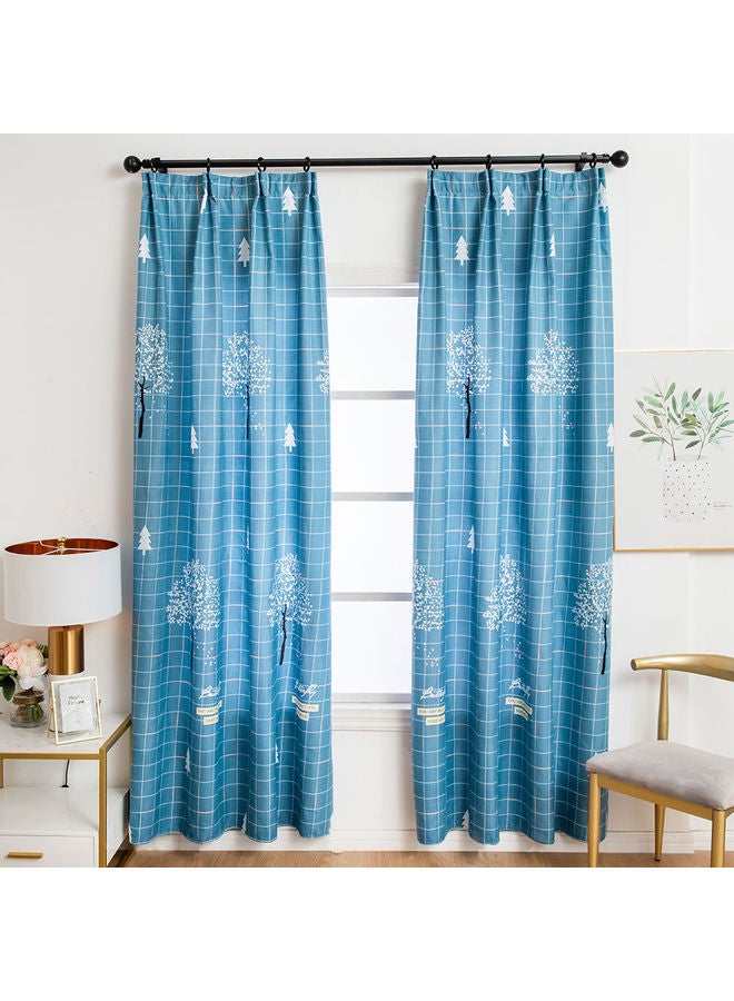 Grid Tree Print Window Curtain Set Blue  - Image 1