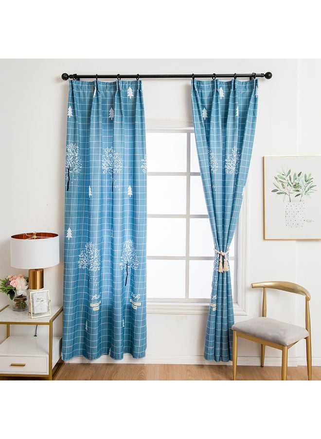 Grid Tree Print Window Curtain Set Blue  - Image 2