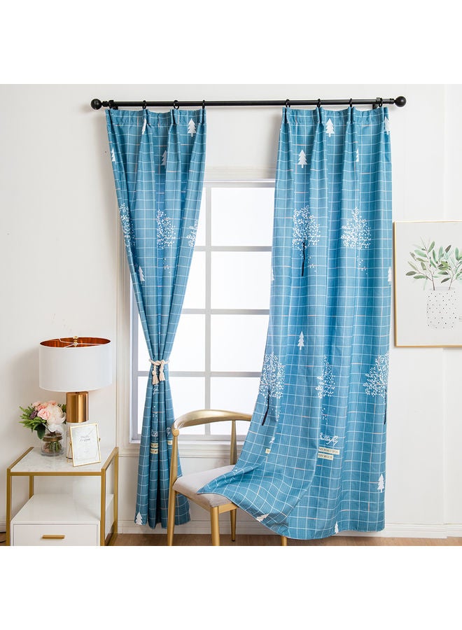 Grid Tree Print Window Curtain Set Blue  - Image 3