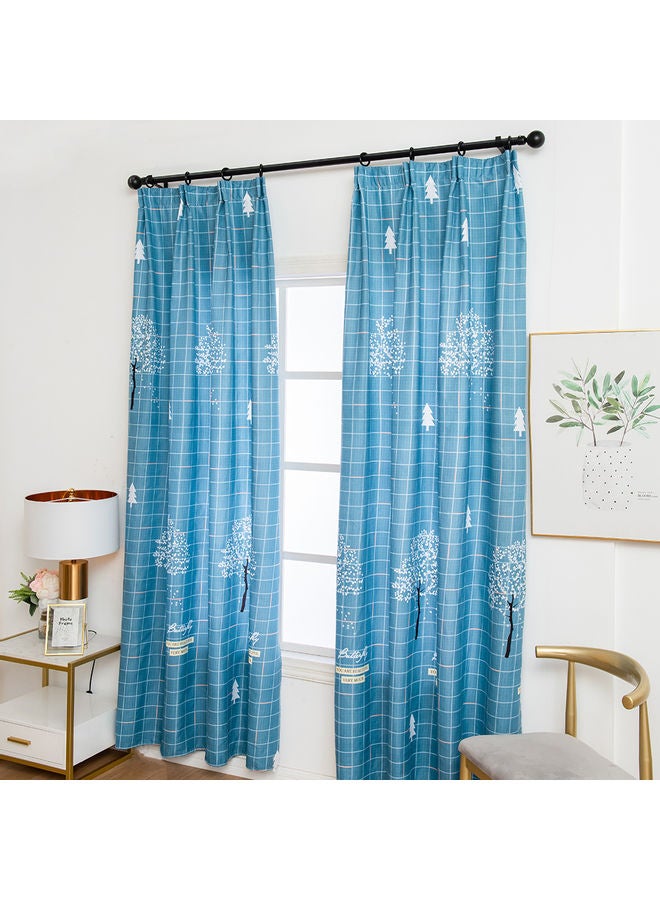 Grid Tree Print Window Curtain Set Blue  - Image 4