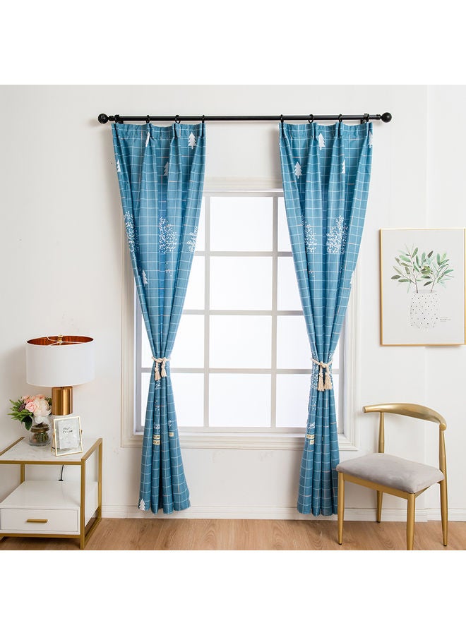 Grid Tree Print Window Curtain Set Blue  - Image 5