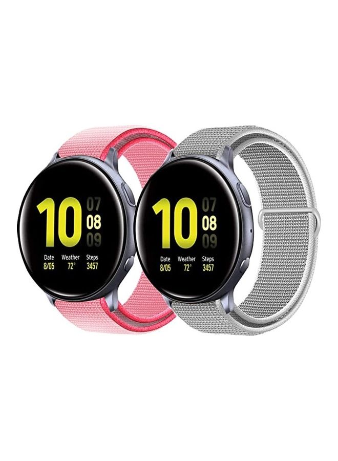ICS 2-Piece Replacement Band For  Samsung Galaxy Watch Active 2 Band  20 mm Smoke Pink/Silver White - Image 2