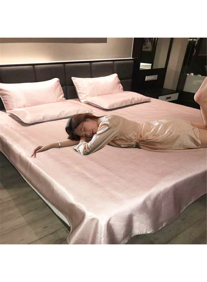 Summer Ice Silk Soft Cool Breathable Bed Flat Sheet with Pillow Cover Combination Beige 240x250x0.5cm 