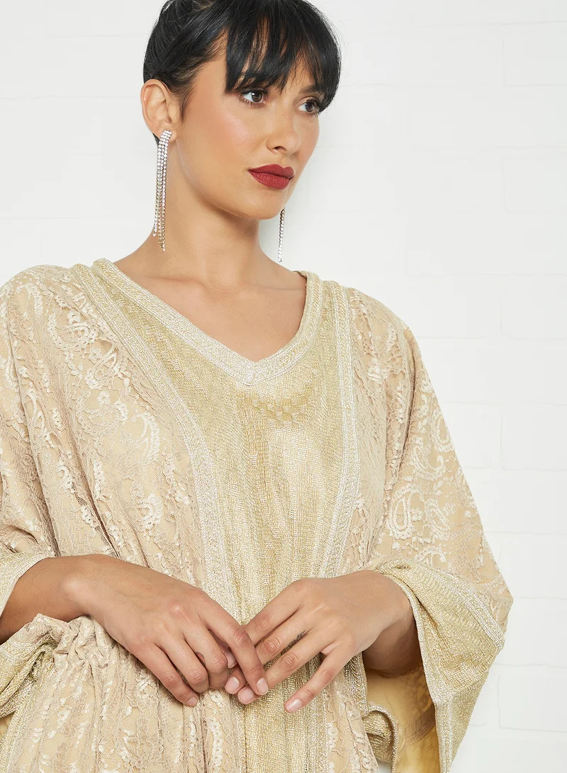 Si FASHION GALERIE Paisley Lace Kaftan Gold