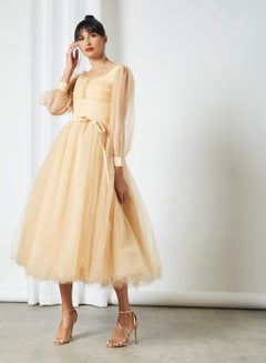 Si FASHION GALERIE Ruffled Midi Dress Beige  - Image 1