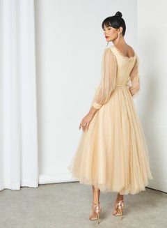 Si FASHION GALERIE Ruffled Midi Dress Beige  - Image 2