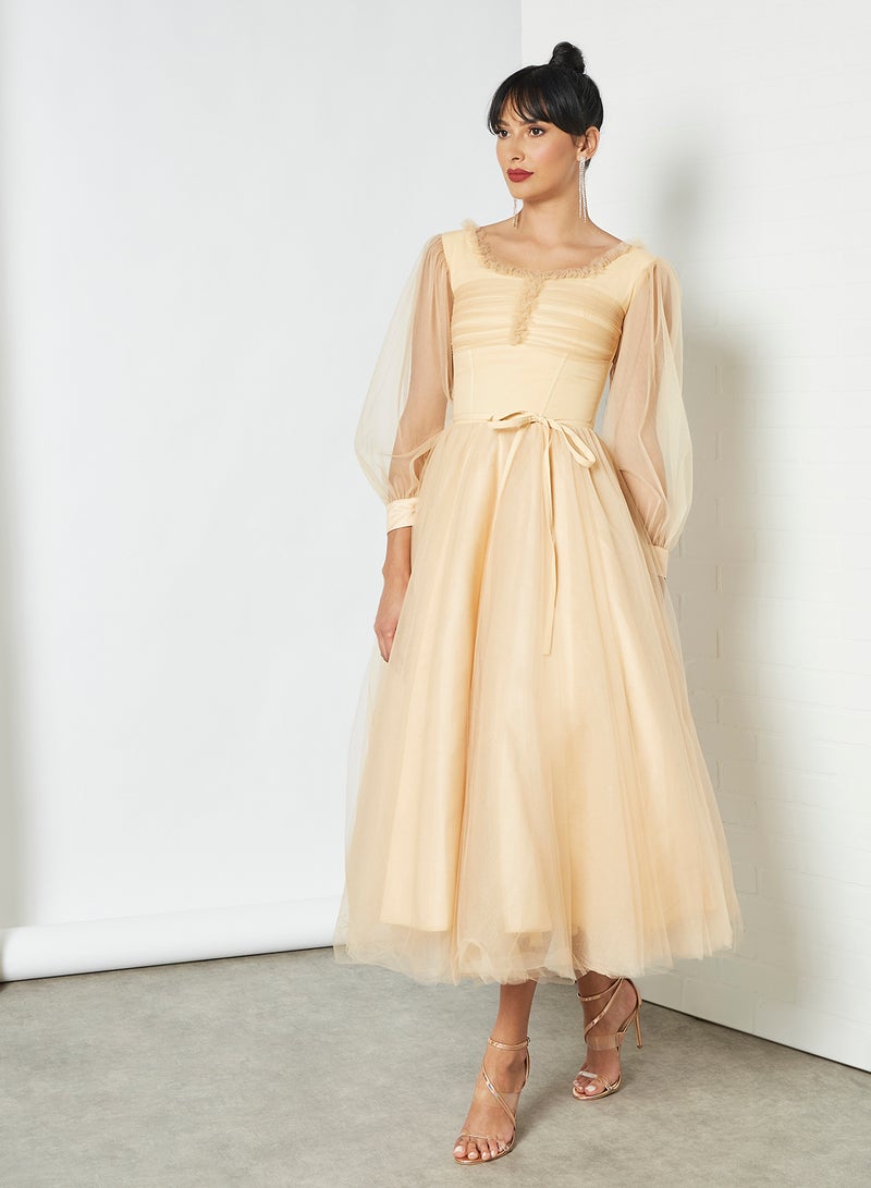 Si FASHION GALERIE Ruffled Midi Dress Beige - Image 3