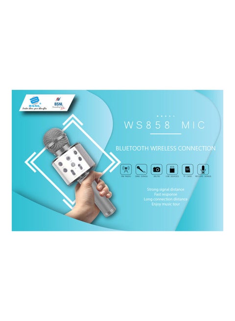 ميكروفون كاريوكي لاسلكي محمول باليد مع مكبر صوت يعمل بتقنية البلوتوث WS-858 فضي
