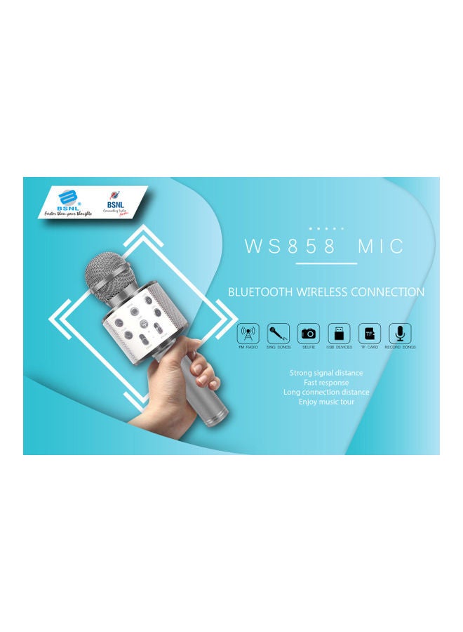 BSNL - Portable Wireless Handheld Karaoke Microphone With Bluetooth Speaker WS-858 Silver - Image 1