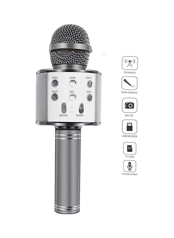 BSNL - Portable Wireless Handheld Karaoke Microphone With Bluetooth Speaker WS-858 Silver - Image 1
