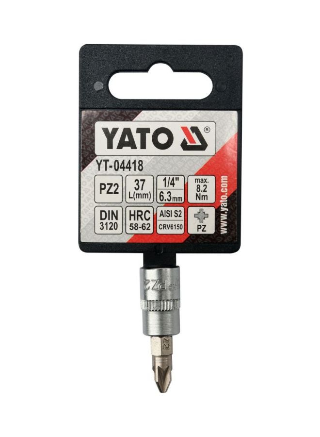 ياتو لقمة مقبس مقاس 1/4 بوصة PZ2 بطول 37 مم طراز YT-04418 فضي/ كروم - Image 2