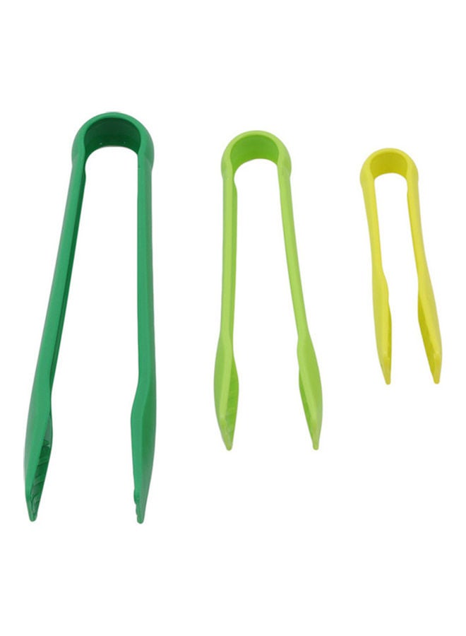 3-Piece Silicone Tongs Green/Yellow 24.8 x 6.05 x 3cm