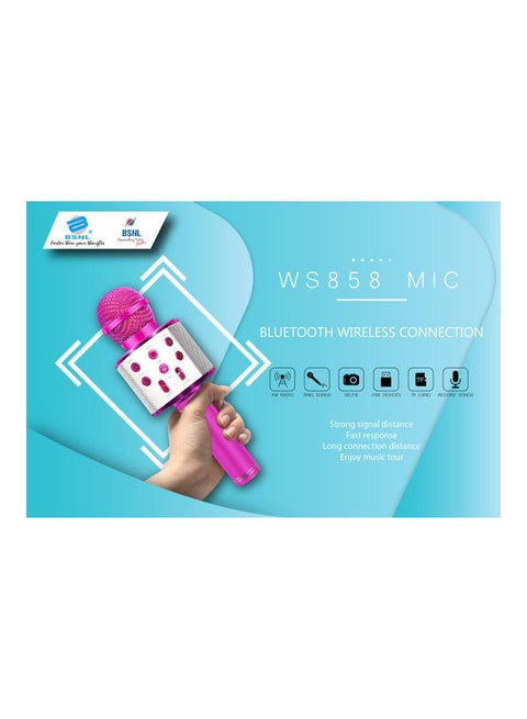 Portable Wireless Handheld Karaoke Microphone With Bluetooth Speaker WS-858 Pink
