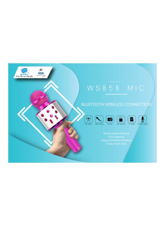 Portable Wireless Handheld Karaoke Microphone With Bluetooth Speaker WS-858 Pink
